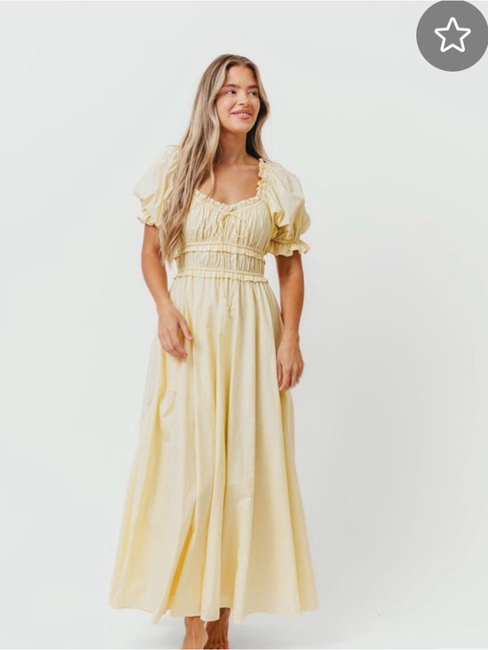 Worth Collective Dresses & Skirts - Smocked Waist Puff Sleeve Maxi Dress in Pale Yellow